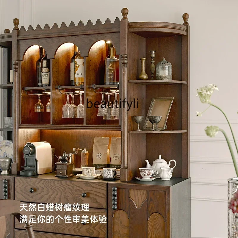 NQ52 Great discounts French retro solid wood side cabinet against the wall wine cabinet kitchen storage locker