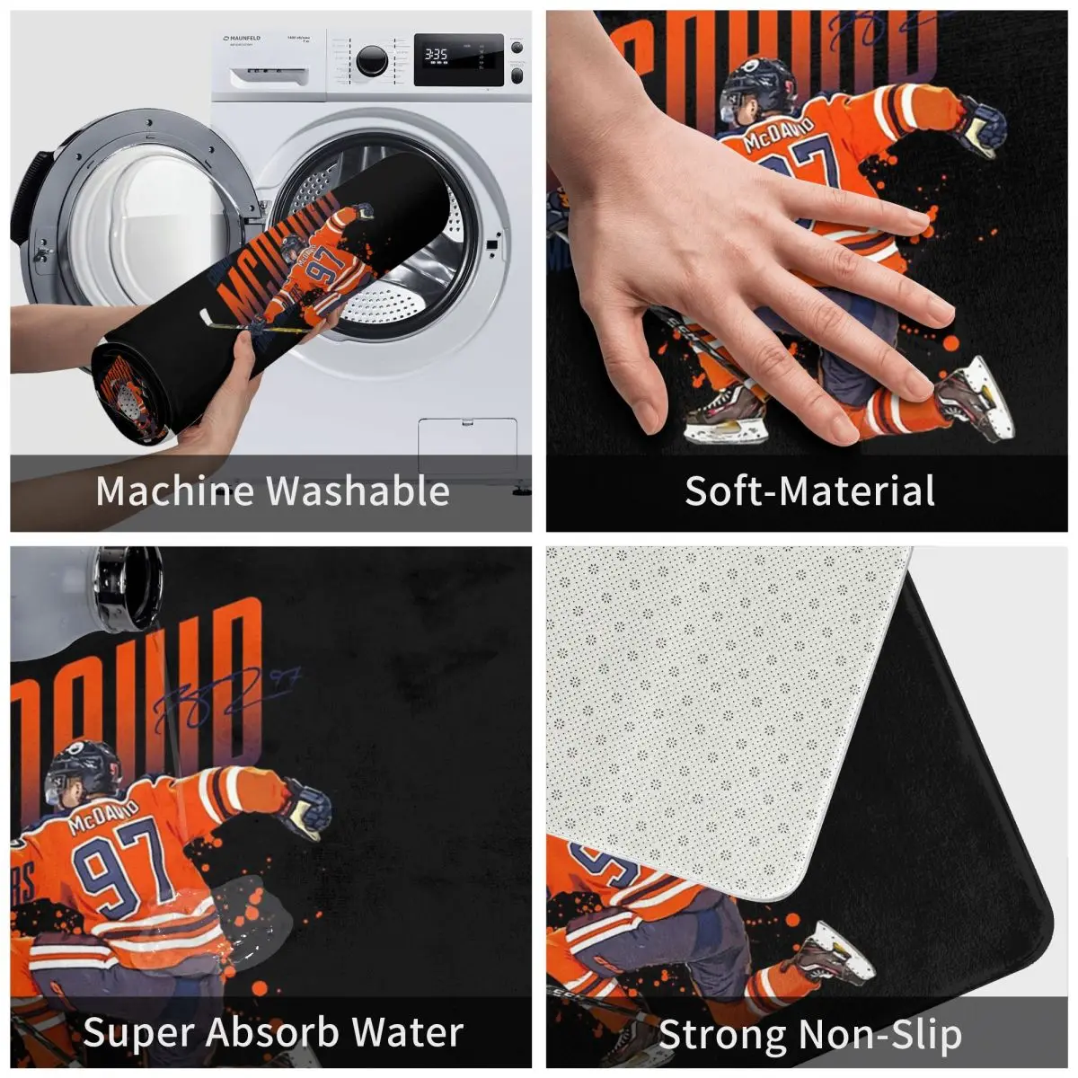 كونور ماك ديفيد 97 لمحبي إدمونتون أويلرز المضادة للانزلاق ممسحة الكلمة حصيرة ماصة حصيرة السجاد البساط للمنزل غرفة نوم مسند القدم الحصير