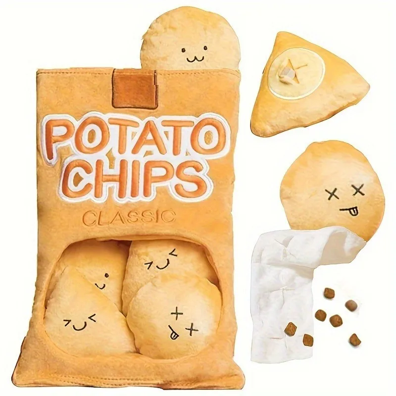 Funny Dog Toys Crisps Plush Filled Pets Squeaky Chew Toy Bite-resistant Sounding Paper Toys For Small Medium Pets Supplies