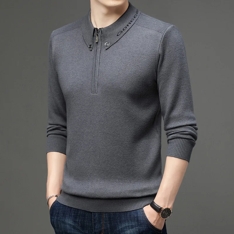 Maglione pullover in lana ispessita da uomo con colletto rovesciato e cerniera Strato base lavorato a maglia casual taglie forti per l'autunno inverno