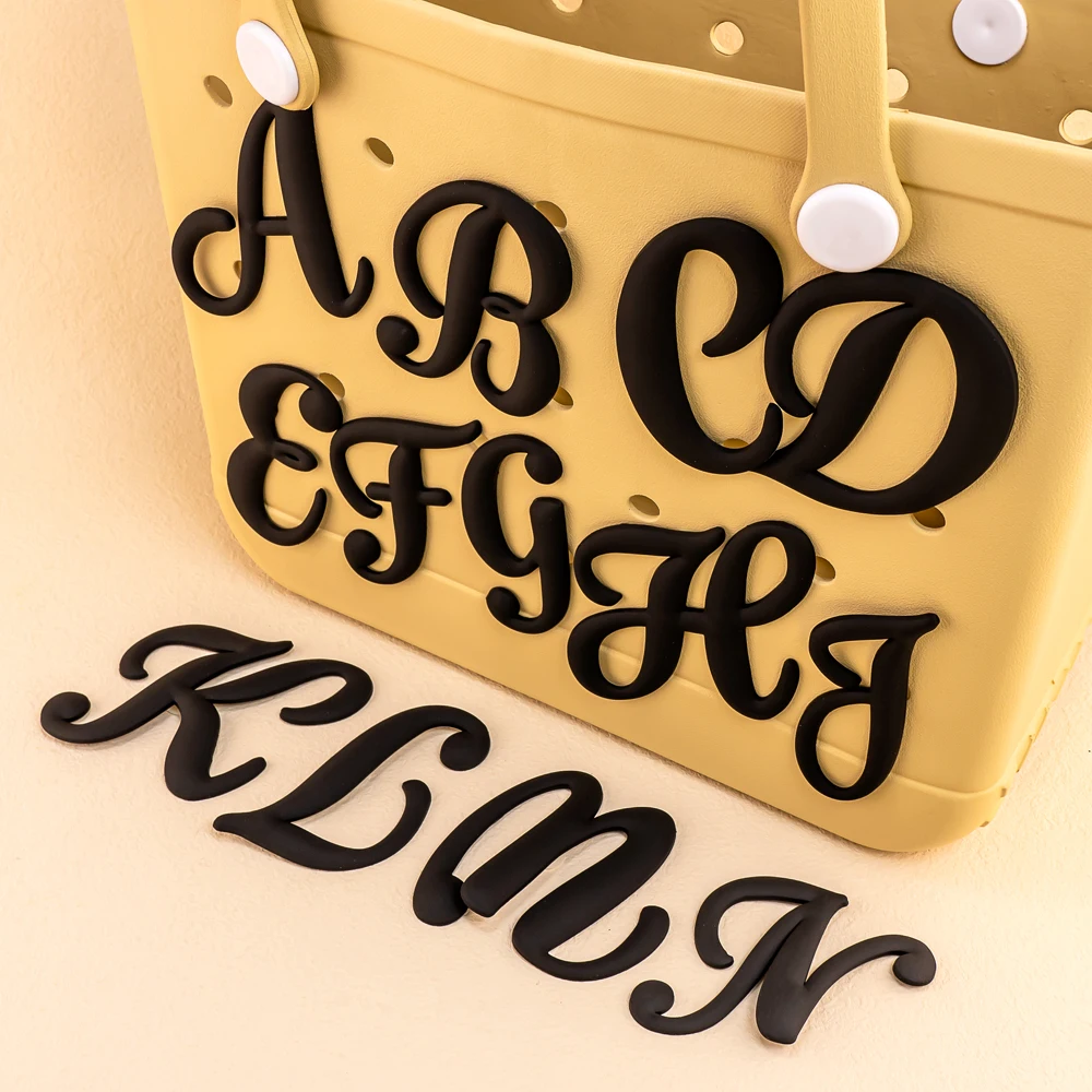 1/26pcs PVC Black Latin Bag Charms Letter Decorative for Tote Bag Accessories Decorations Buckles for Girl Women Beach Hand Bag