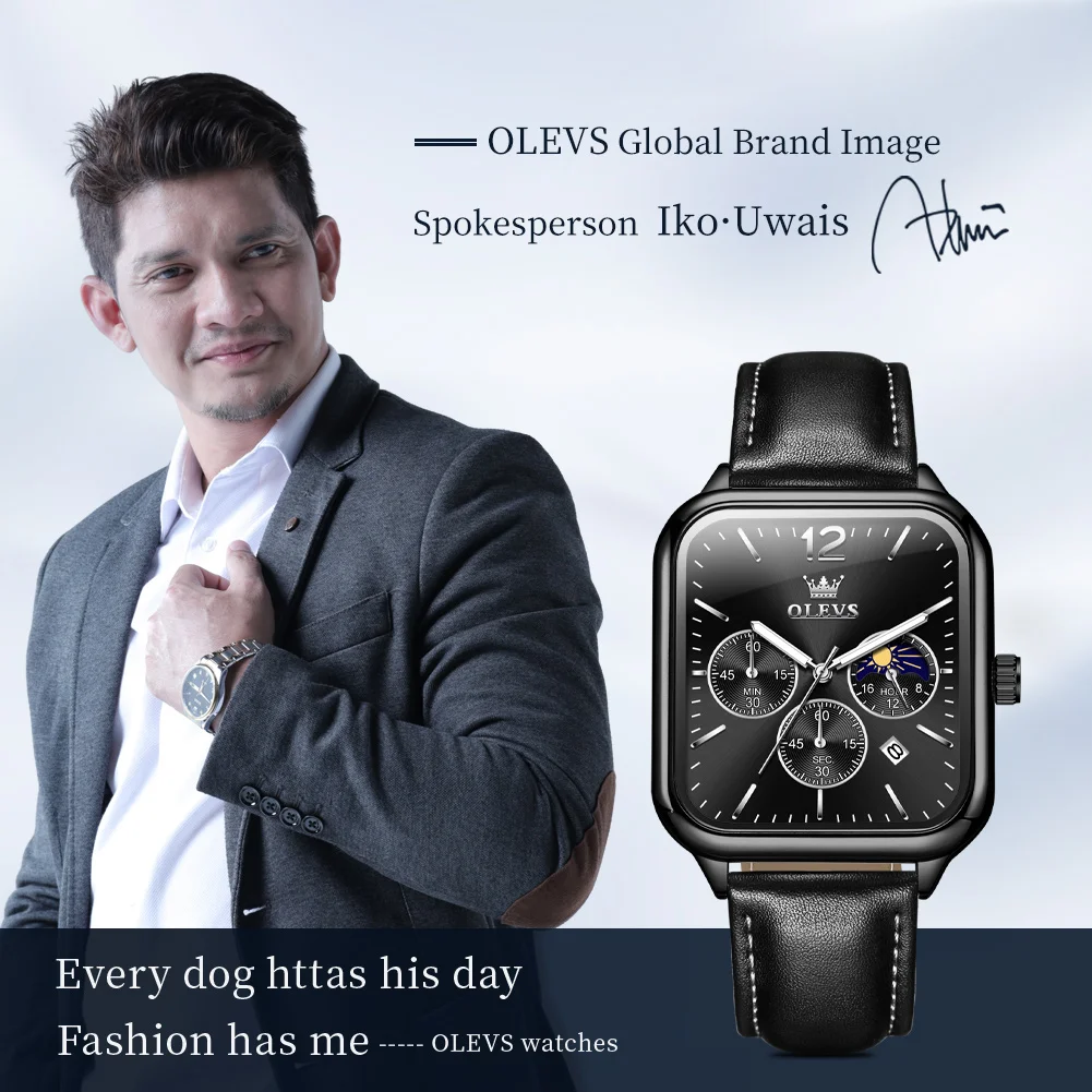 OLEVS 9914 Men\'s Watches Classic Original Quartz Watch for Man Leather Waterproof Wrist Watch Chronograph Date Reloj Hombre
