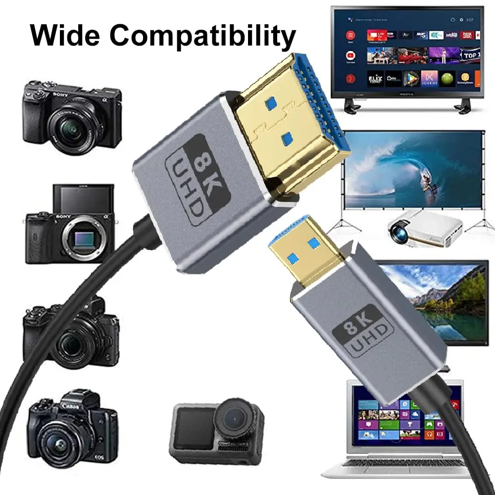 Coaxial Ultra-Thin Wire OD 2.5mm 2.1 Version Micro HDMI To HDMI Compatible Cable, Digital Camera HD Cable 8K@60Hz 4K@240Hz