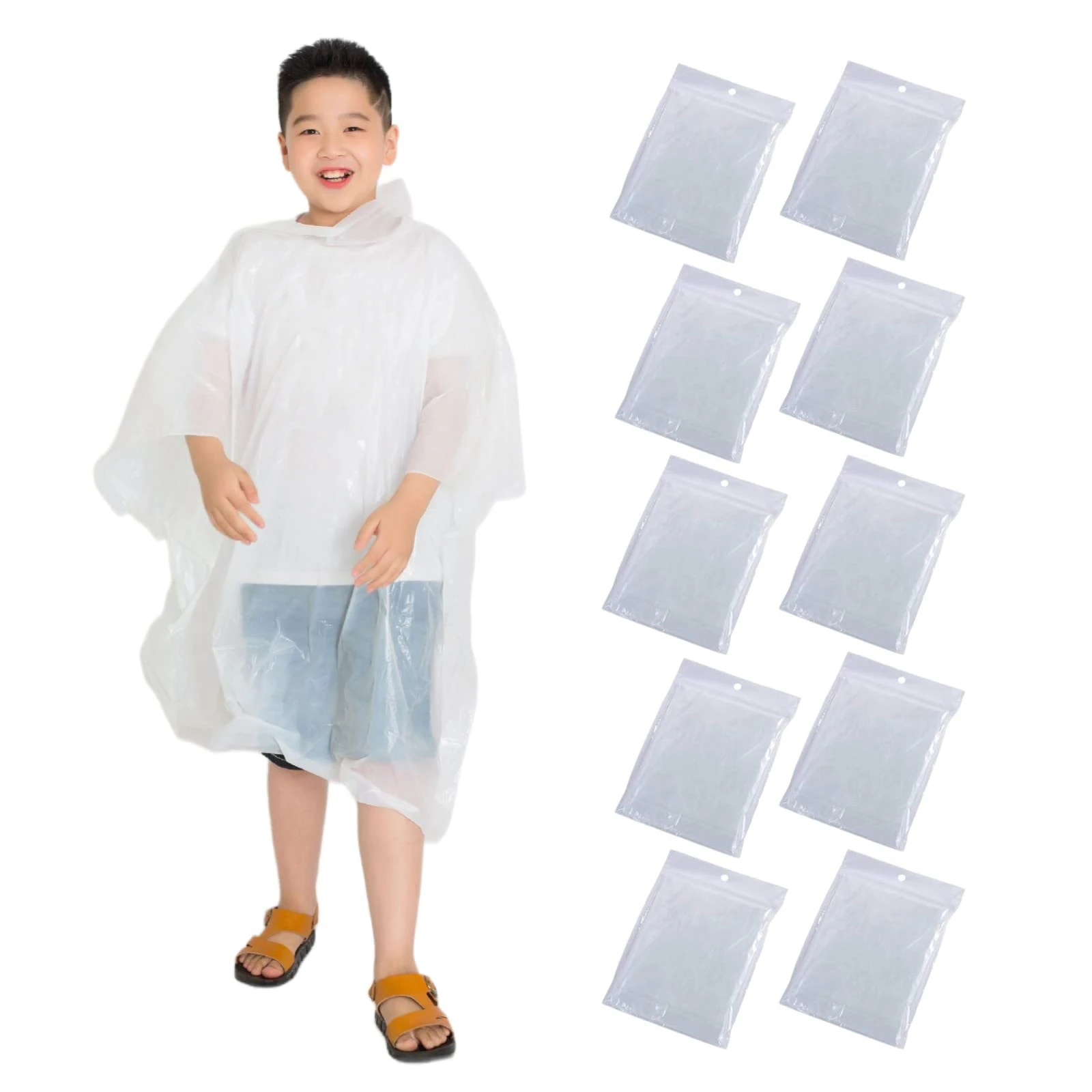 Portable Disposable Rain Ponchos for Kids,10 Pack Lightweight Clear Outdoor Activities Raincoat for 6-14 Boys and