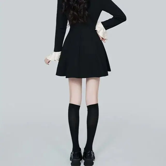 Korea Spring Autumn New Tweed Style Women'S Dress French Fit Slimming Socialite Style Elegant Inner Black Dress