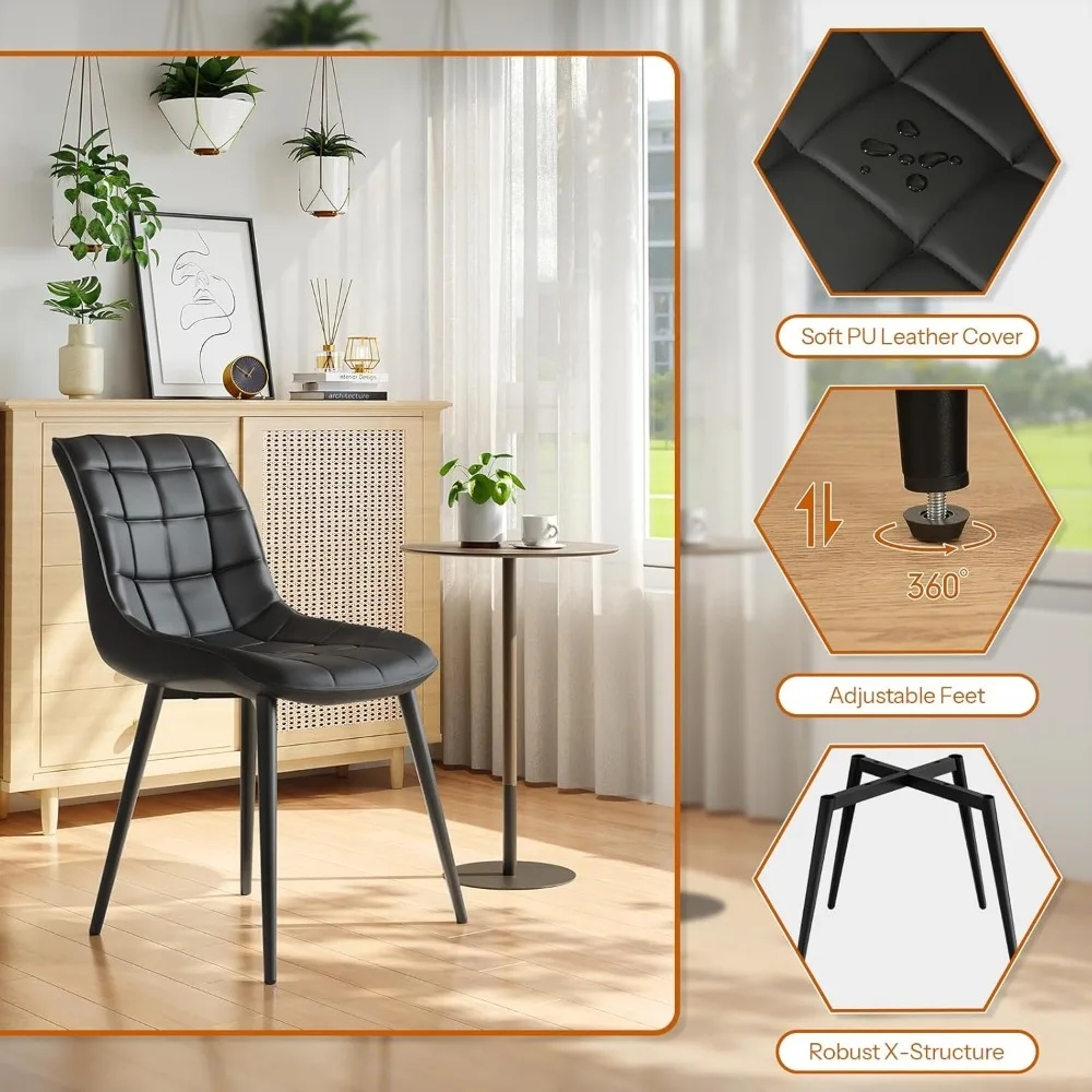 طقم كراسي طعام HOOBRO مكون من قطعتين، كراسي غرفة طعام منجدة، كراسي مطبخ حديثة من الجلد الصناعي لغرفة المعيشة، غرفة الطعام، #4