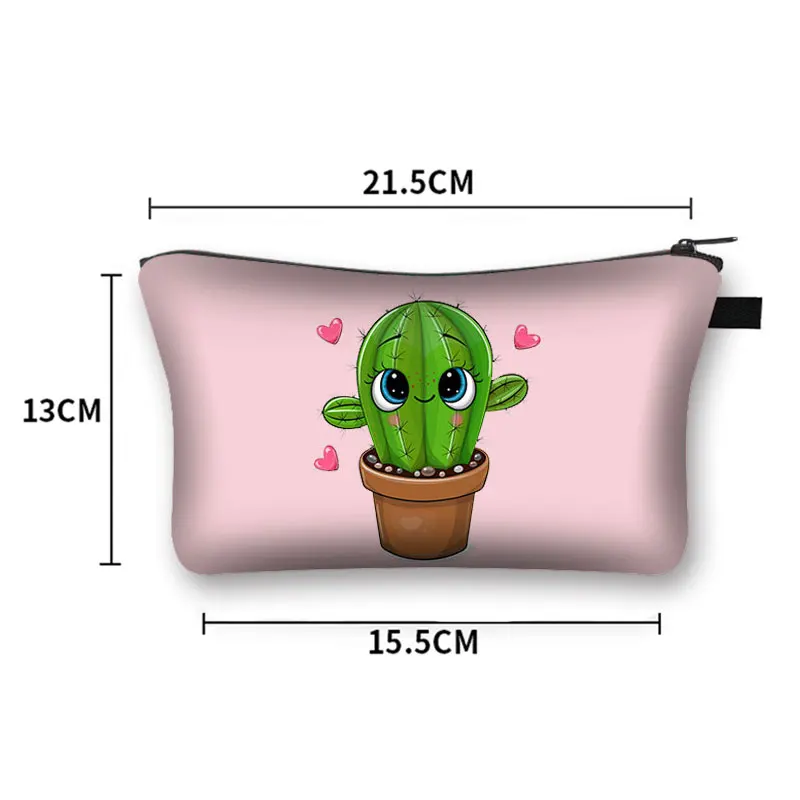 Cute Cactus 3D Printing Cosmetic Bag Girl Fashion Makeup Case Portable Cactus Lady Storage Bag Cosmetic Bag