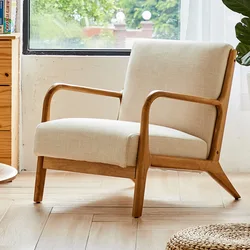 Solid Wood Retro Simple Single Sofa Chair Backrest Balcony Fabric Milk Furniture Chair Leisure Sofa Chair for Living Room Couch