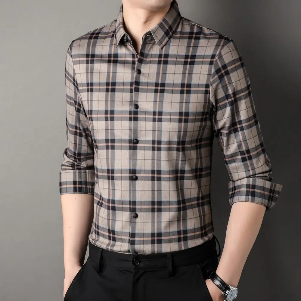 COODRONY New Classic Versatile Plaid Shirt Men\'s Business Casual Formal Top Breathable Comfortable Long-sleeved Shirt W5886