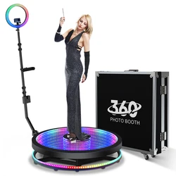 360 Photo Booth LED Glass Rotating Photo Booth Platform 360 Automatic Rotating Selfie with Flight Case for Parties