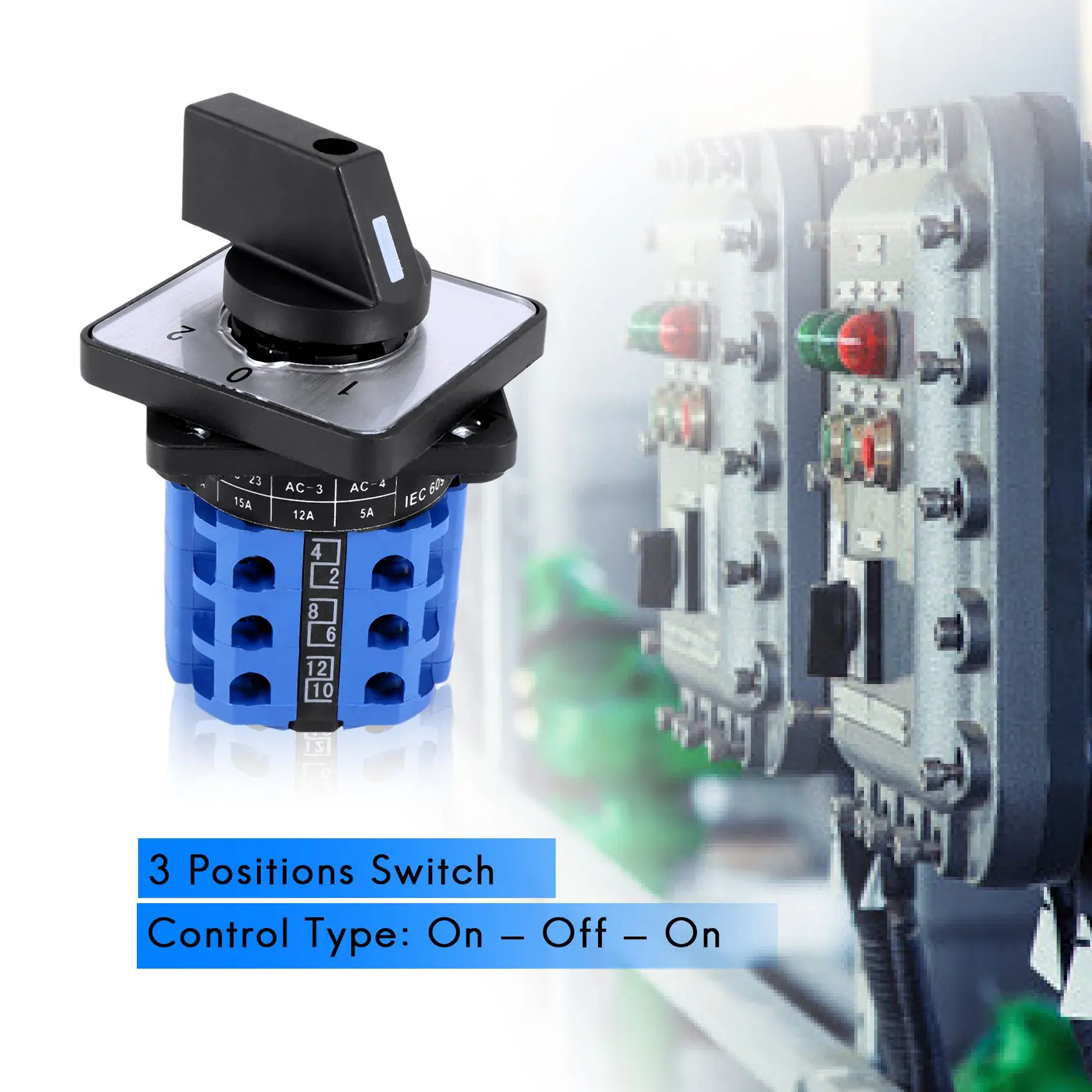 3 Positions On-Off-On Changeover Control Rotary Cam Switch 20A