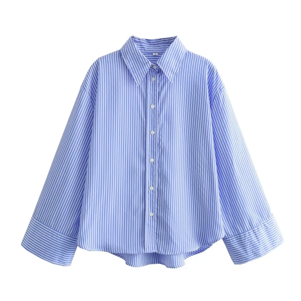 

2024 Early autumn New Product Women's Fashion and Casual Versatile Striped Polo Collar Long sleeved Shirt