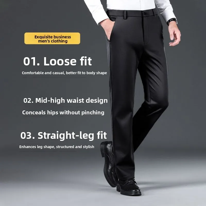

High-End Men's Casual Pants Iron-Free Straight Leg Spring Autumn Thiened Busin Anti-Wrinkle Winter Sle West Pants