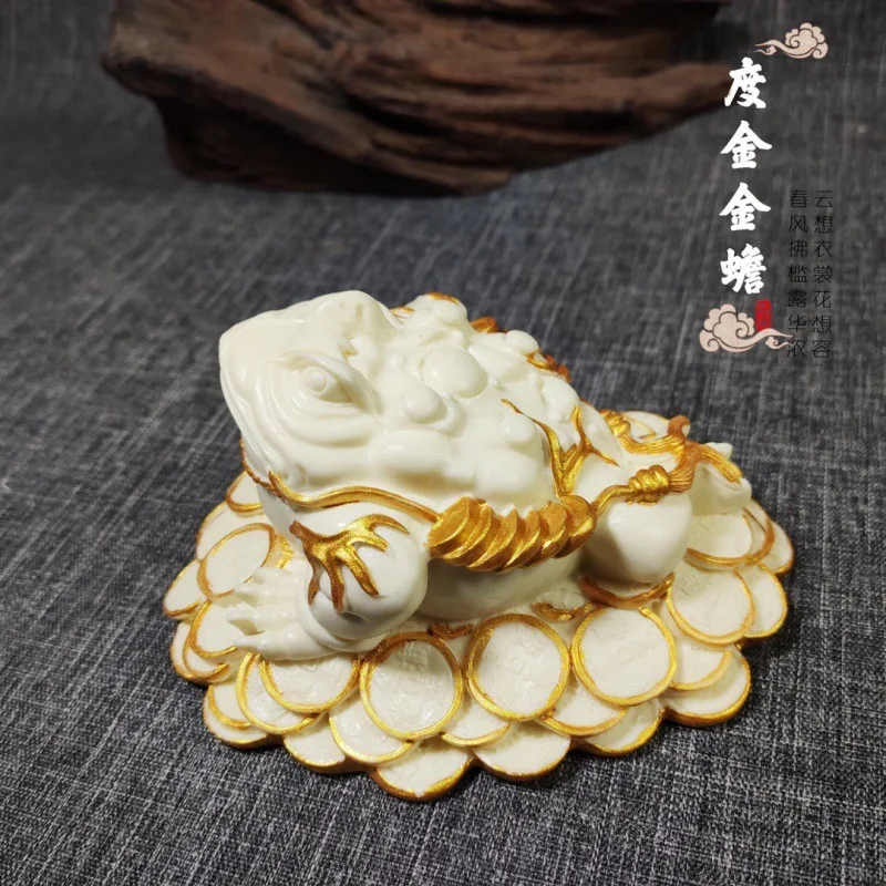 

Factory Direct Supply Ivory Nut Gold Plated Golden Toad Ornaments Home Desktop Decoration Car Decoration Car Decoration Gift Box