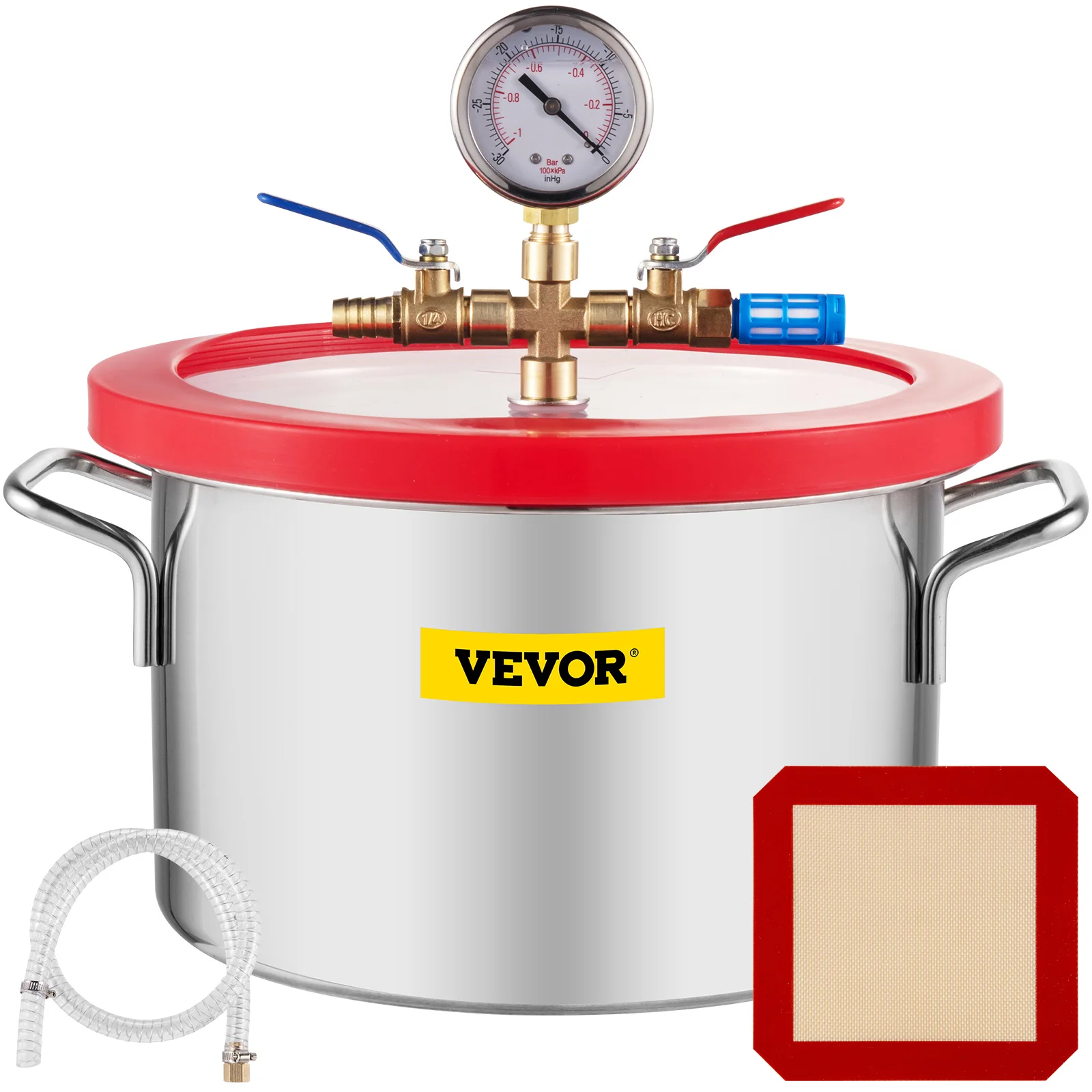 VEVOR Vacuum Chamber 1.5Gallon Vacuum Degassing Chamber Glass Lid Stainless Steel Degassing Chamber Silicones for Gas Extraction