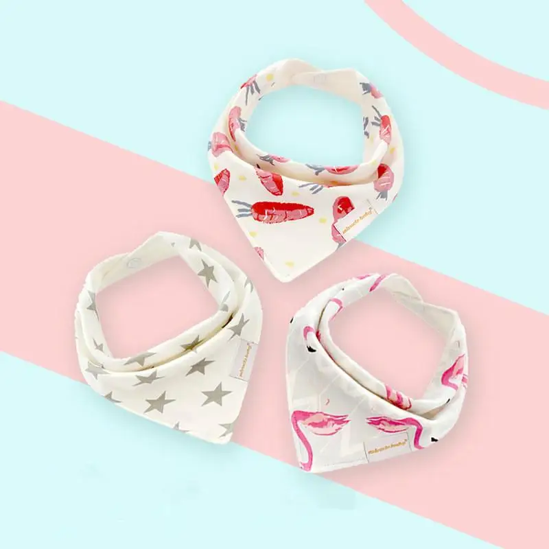 

3pcs/pack Pure Cotton Baby Scarf Burp Cloth Bandana Bibs Newborn Baby Boy Infant Girl Toddler Cartoon Printed Scarf Bib 2 Layers