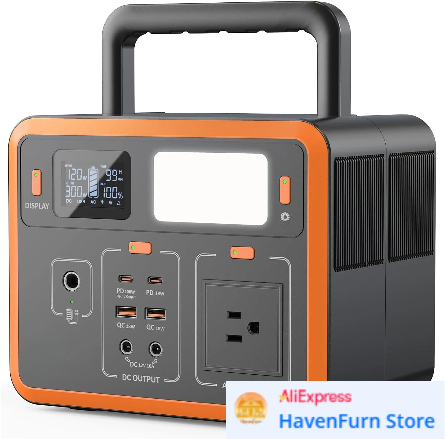 

88Wh LiFePO4 Battery Bank, 300W (Peak 600W) Solar Generator, Portable Power Station 90,000mAh, 110V AC Outlet for Camping