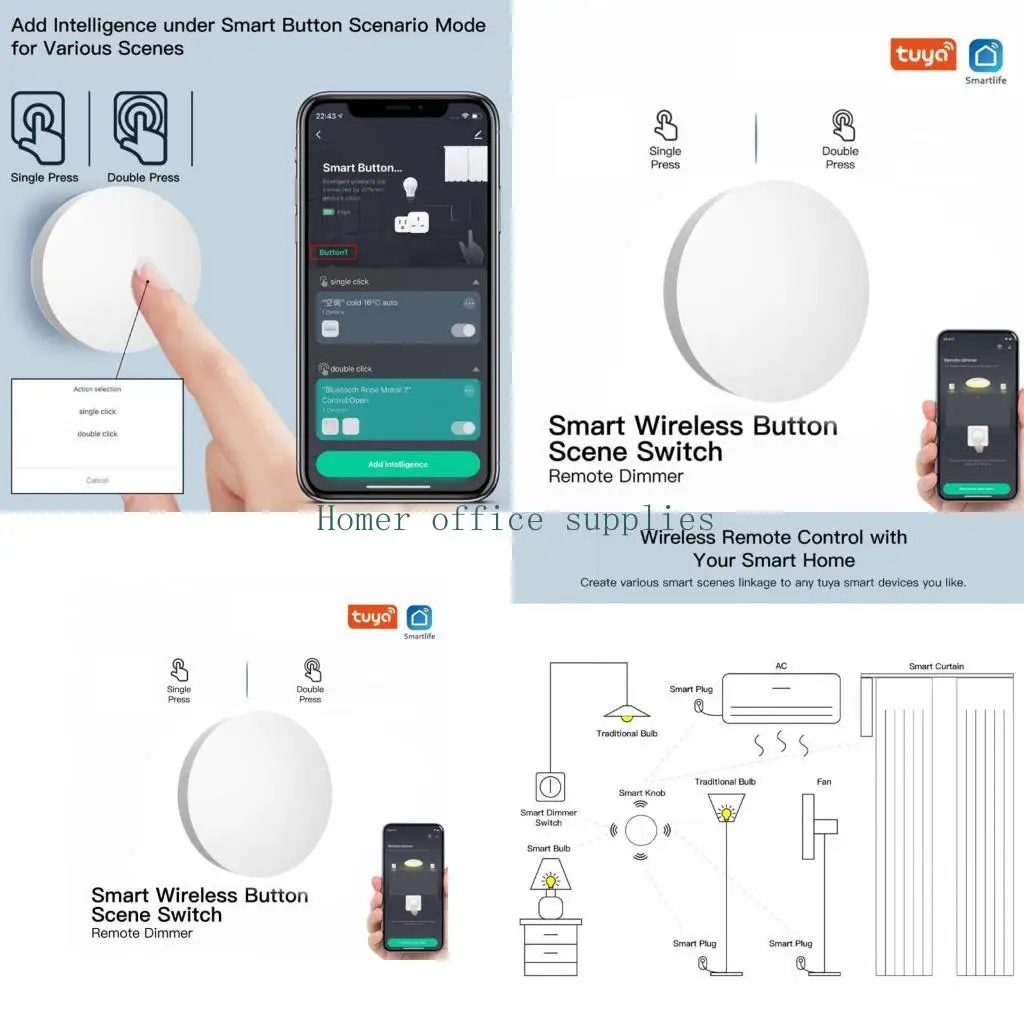 

K43B ZigBee Беспроводной кнопочный переключатель Беспроводные переключатели сцен с питанием от батареи