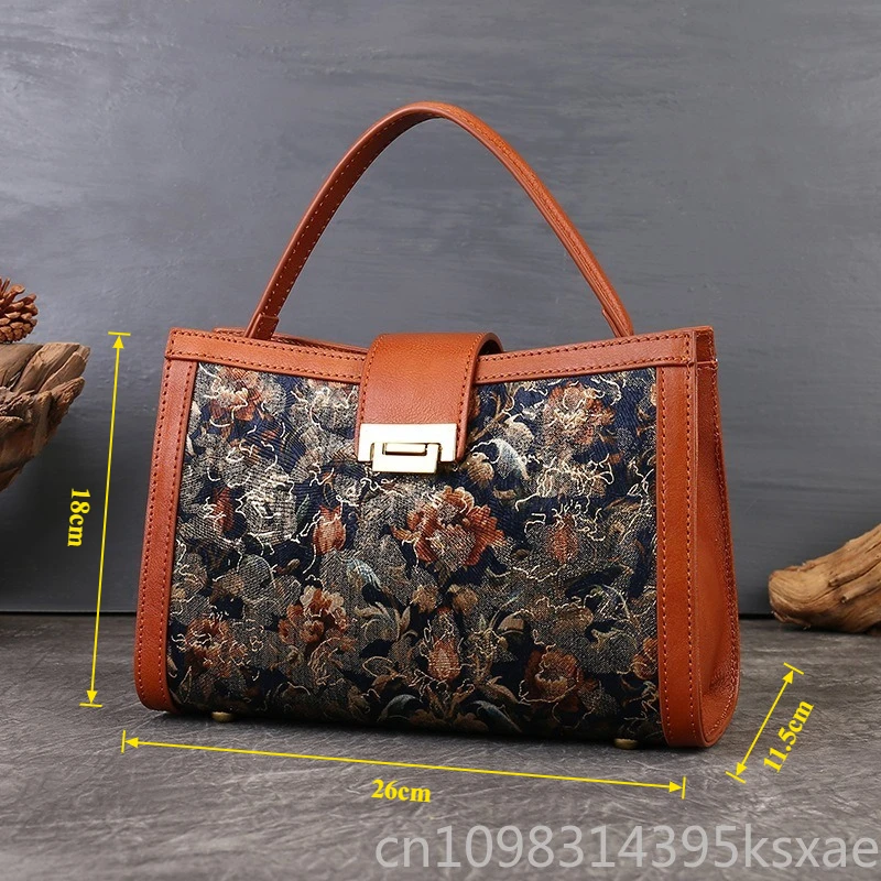 Women's Convertible Tote Bag With Vintage Embroidery Handmade Crossbody Shoulder Bag Floral Daily Travel