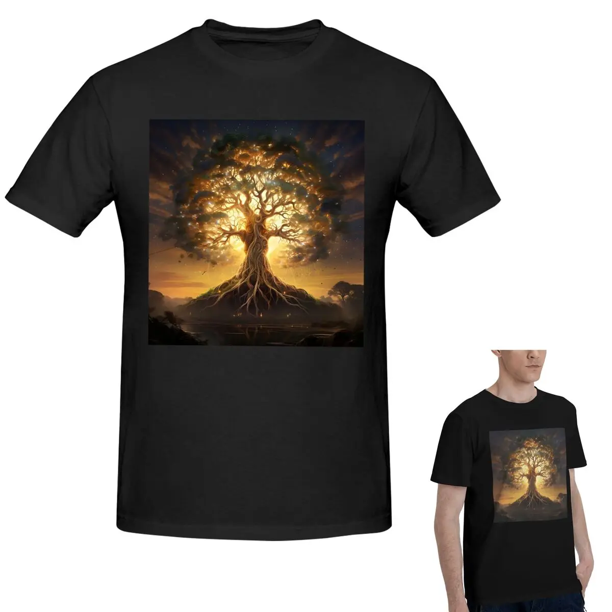 

Футболка из 100% хлопка с цифровым принтом «Великое Древо Жизни», мужская модная футболка большого размера, мужские летние рубашки с круглым вырезом, топы S-6XL