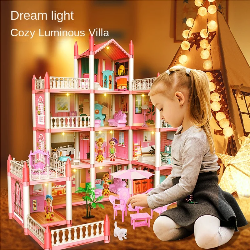 

Playhouse for Kids DIY Doll House home miniatures Kit for Girls toys Build Your Own Villa or Castle with Furniture Accessories