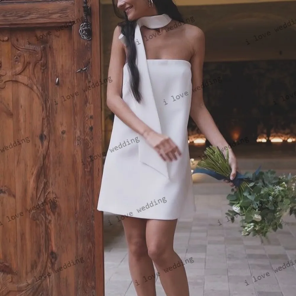 Cocktailkleider 2025, weißes, elegantes Hochzeitskleid für Frauen, Mini-Länge, trägerlos, Heimkehrkleider, ärmellos, individuell gestaltet