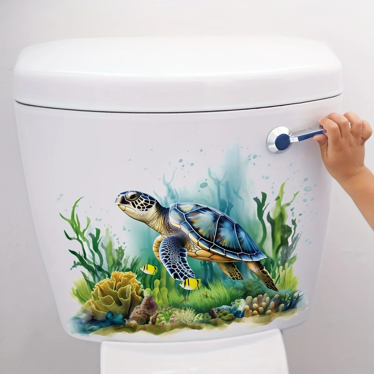 1 PC turtle water grass self-adhesive toilet sticker, removable sticker for bathroom wall decoration and toilet renovation