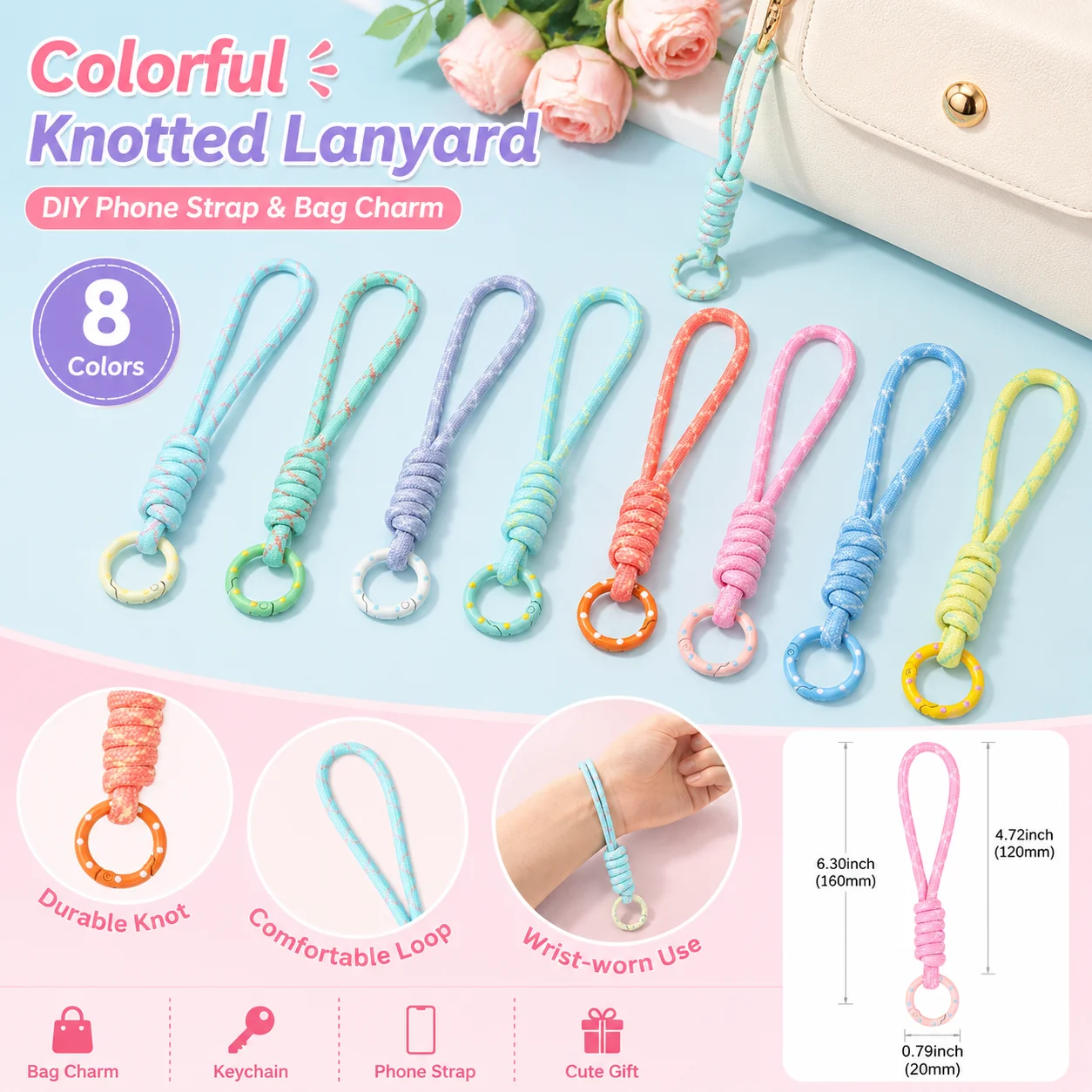 Hand Woven Keychain For Mobile Phone Lanyard Anti Lost Knot Rope Strap Key Braided Rope Rings Car Key Holder Key Accessory