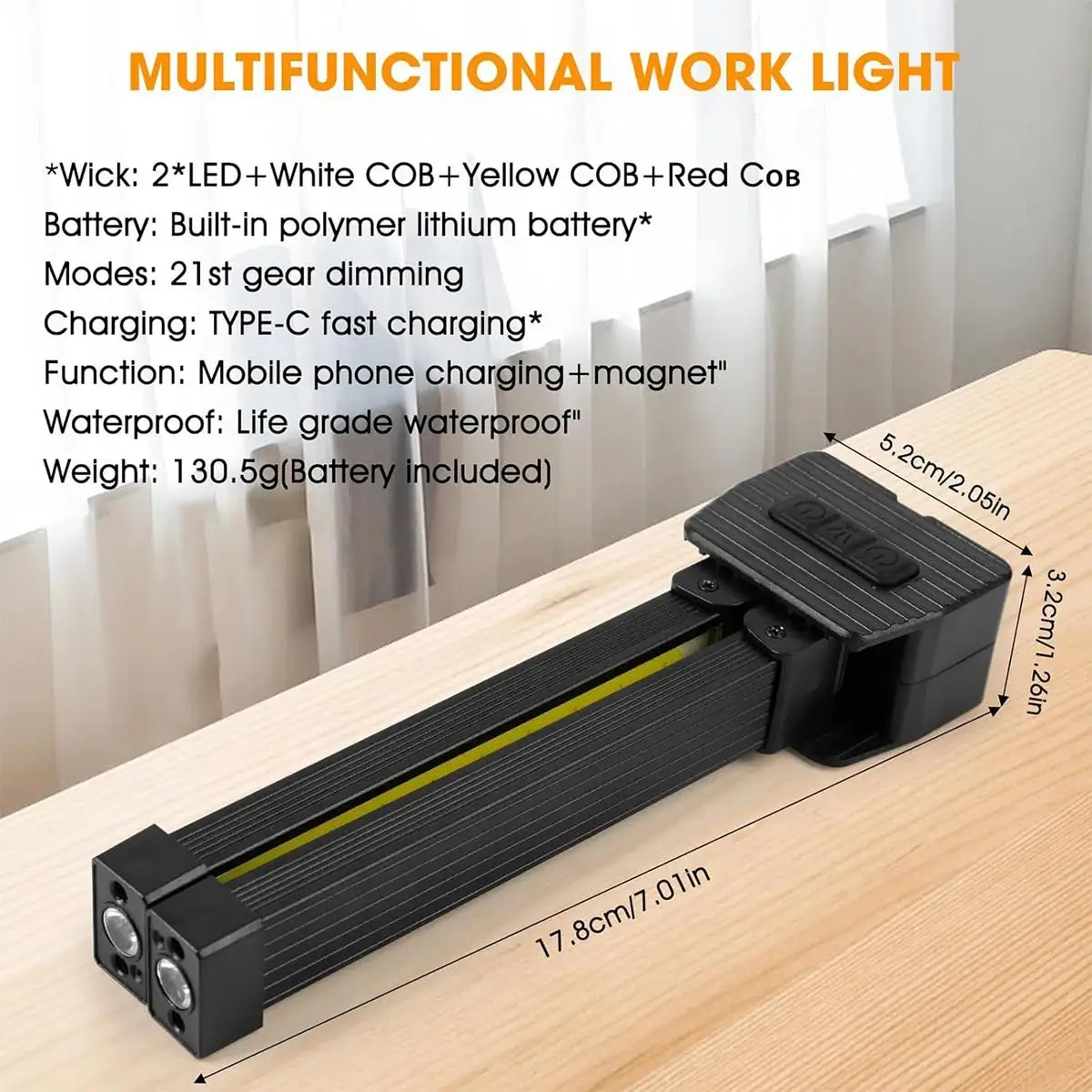Foldable Led Work Light Dimming Flashlight Rotatable Cob Powerful Waterproof Magnetic Multifutional Working With Power Bank Hook