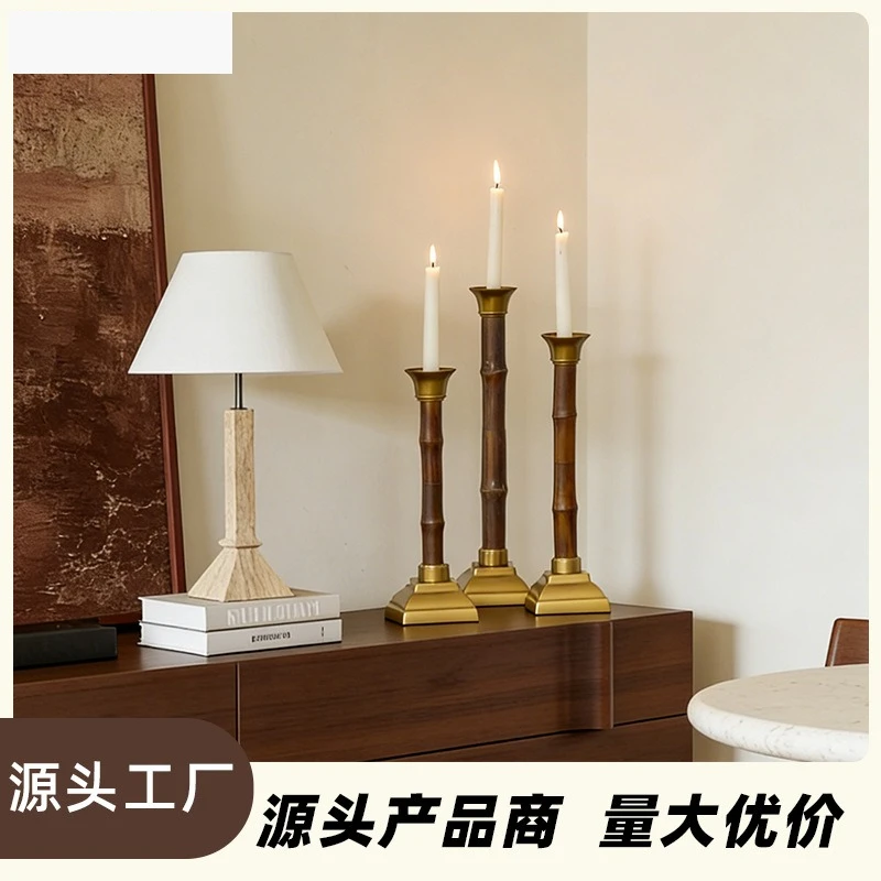 Retro bamboo candlestick Chinese home decoration ornament living room dining  atmosphere creative craftsmanship