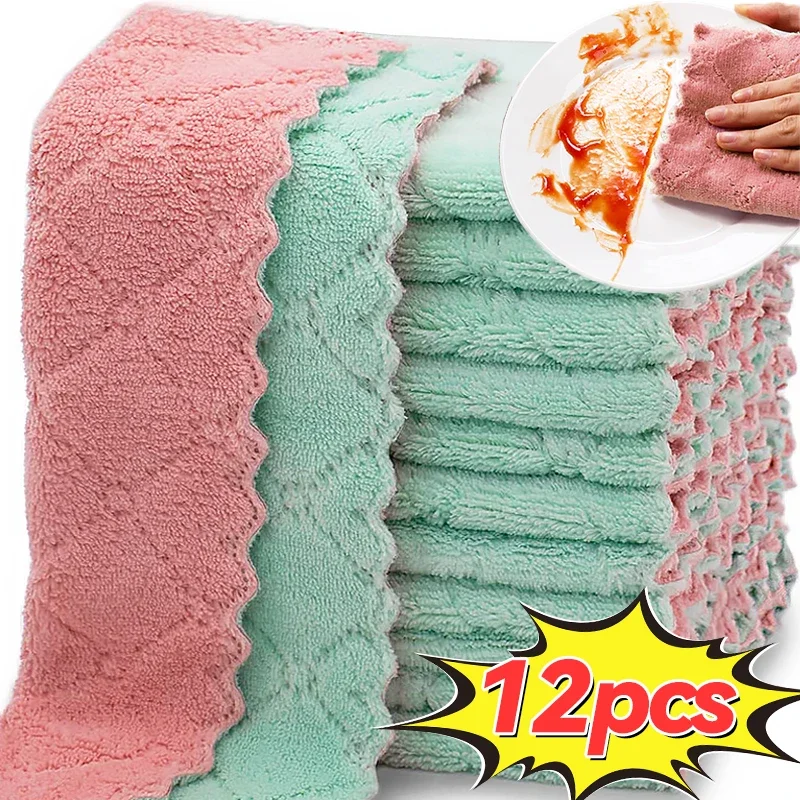 Double-layer Kitchen Cleaning Cloths Microfiber Super Absorbent Non-stick Oil Towel Rags Clean Washing Dishcloths Scouring Pads