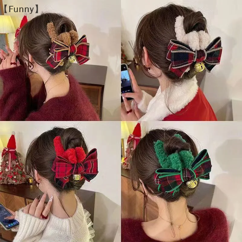 Fashion Christmas Bow Hair Clip For Women Girls Sweet Versatile Autumn Winter Shark Clip Exquisite Hair Accessories Gifts