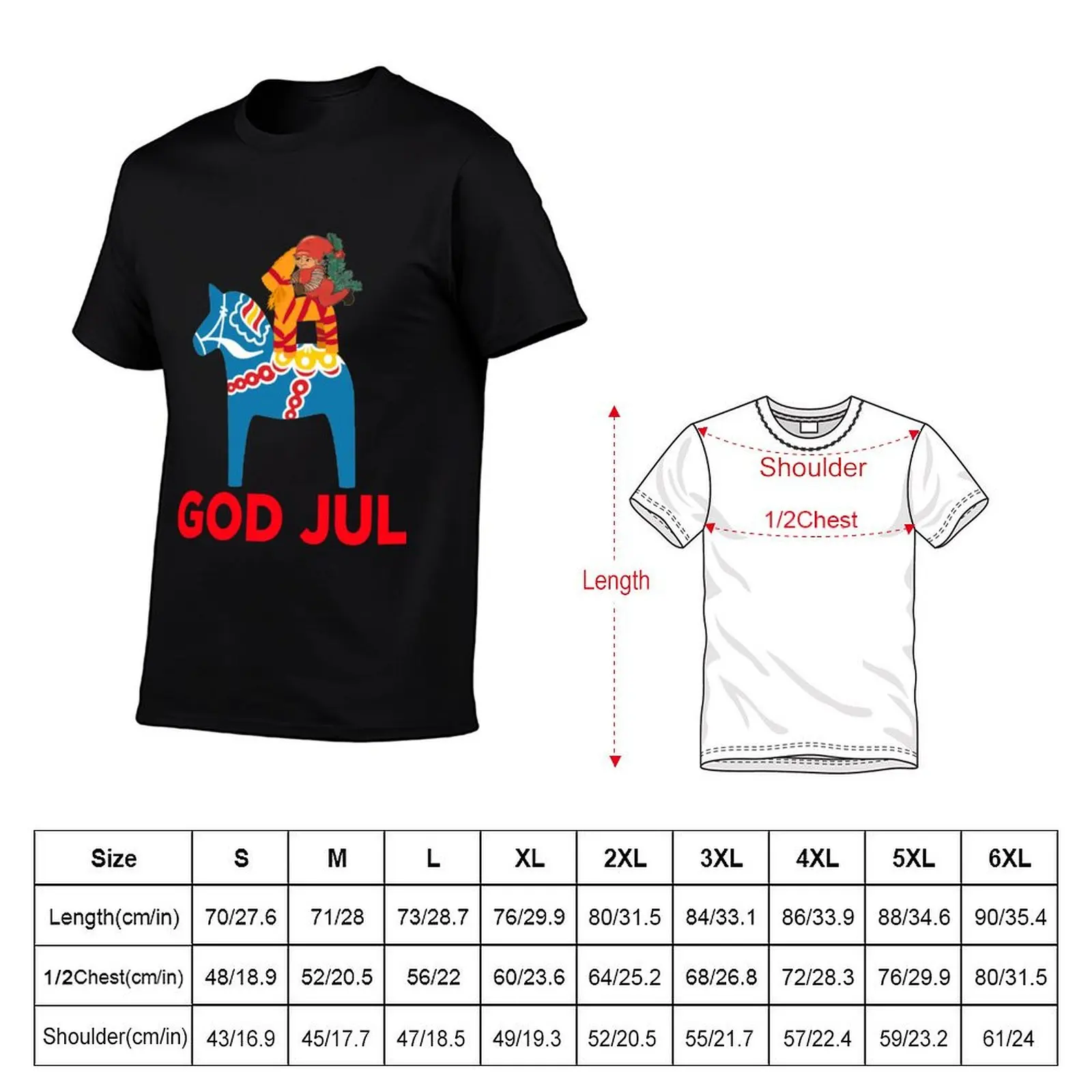 God Jul Merry Christmas Dala Horse Tomte Julbock Straw Goat T-Shirt man t shirt cotton T-Shirt