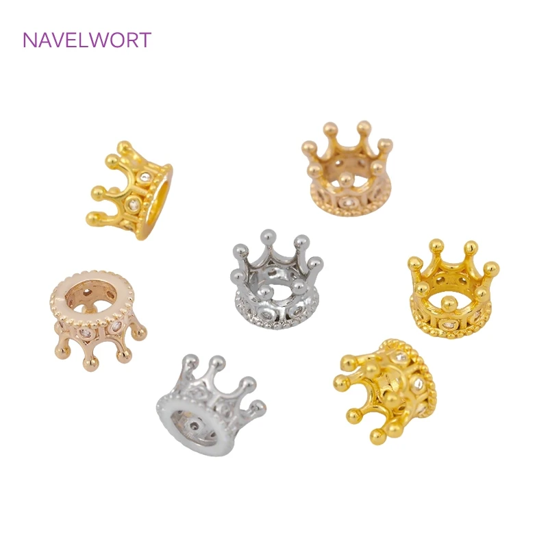 5/10 Stück 18K vergoldete Kronenperlen-Trenner, Messing mit Zirkon-Abstandshalterperlen für die Herstellung von Armbändern, DIY-Schmuckherstellungszubehör