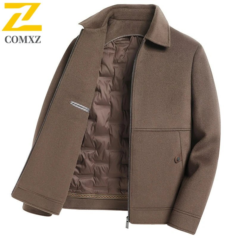 COMXZ Men Short Down Jacket Thicken Business Casual Goose Down Filled Coat High Quality Detachable Lightweight Winter Wool Coat - Image 2