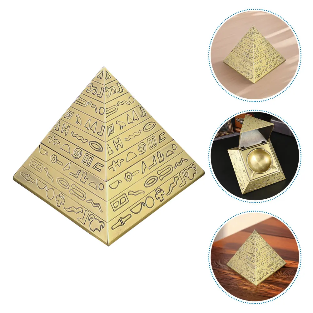 

Creative Pyramid Ashtray Windproof Metal Desktop Office Decor With Lid Retro Vintage Style Egyptian Statue Household Decorative