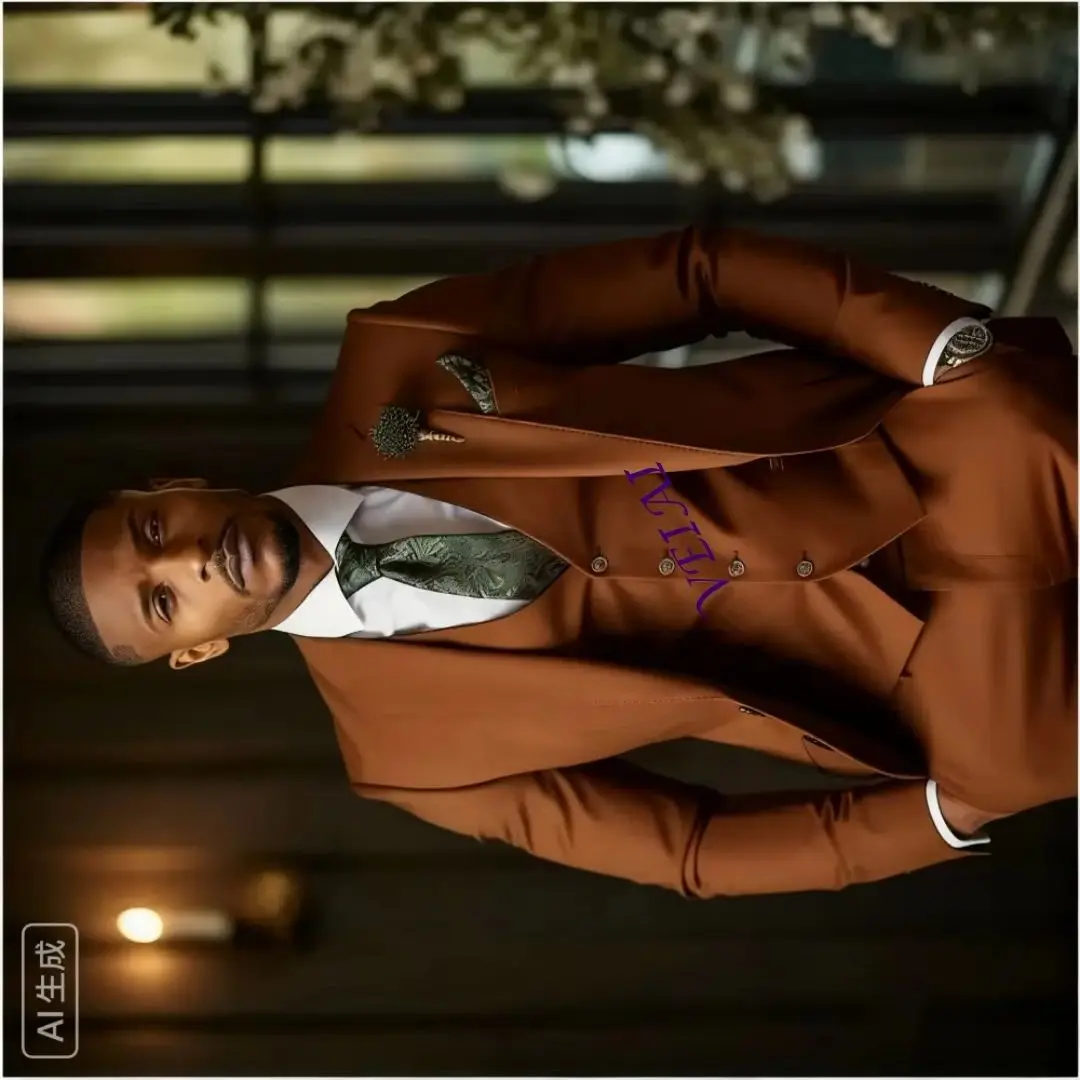 

Customized Green Emerald Men's 3-Piece Formal Tuxedo Set with Notched Lapel Elegant Jacket Vest Pants for Wedding Groomsmen