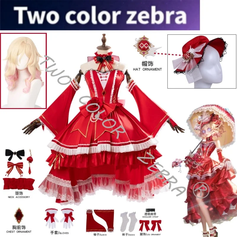 Disfraz de Cosplay de Vera Nair, Perfumista del Juego Identity V, Vestido Rojo Victoriano Gótico Lolita con Lazo Grande de Rosa para Comic Con y Juego de Rol