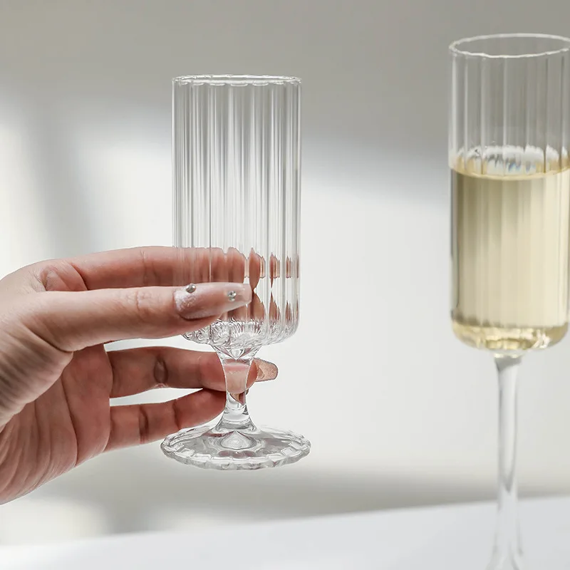 

Vintage Striped Glass Cup Highball Champagne Flute Creative Wine Goblet