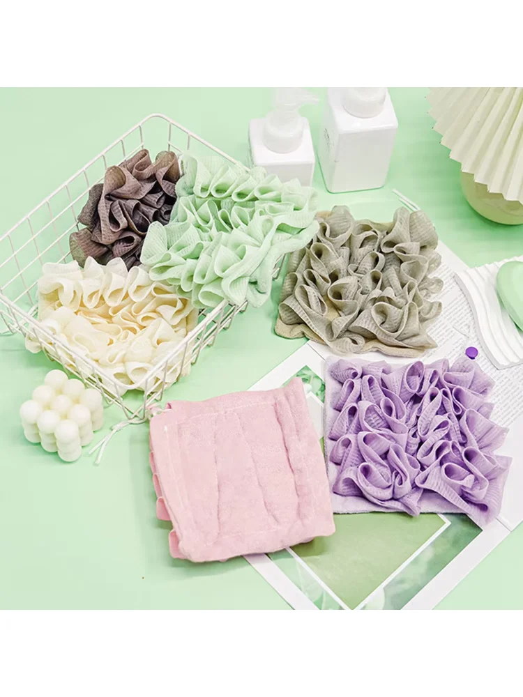 2-In-1 Bath Ball Towel Loofah With Drawstring Closure For Soap Soft Exfoliating Mesh Shower Sponge Skin Care Bathing Tool