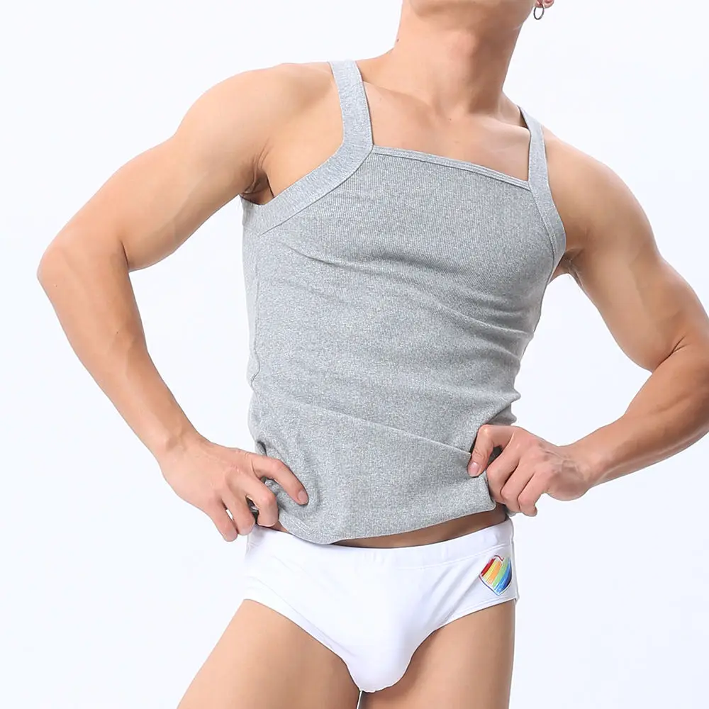 

Men's Faionable oulder Strap Vest Cotton Breathable Elastic Fitn Sports Wear Home Gym Workout Slim Fit Summer T-irt