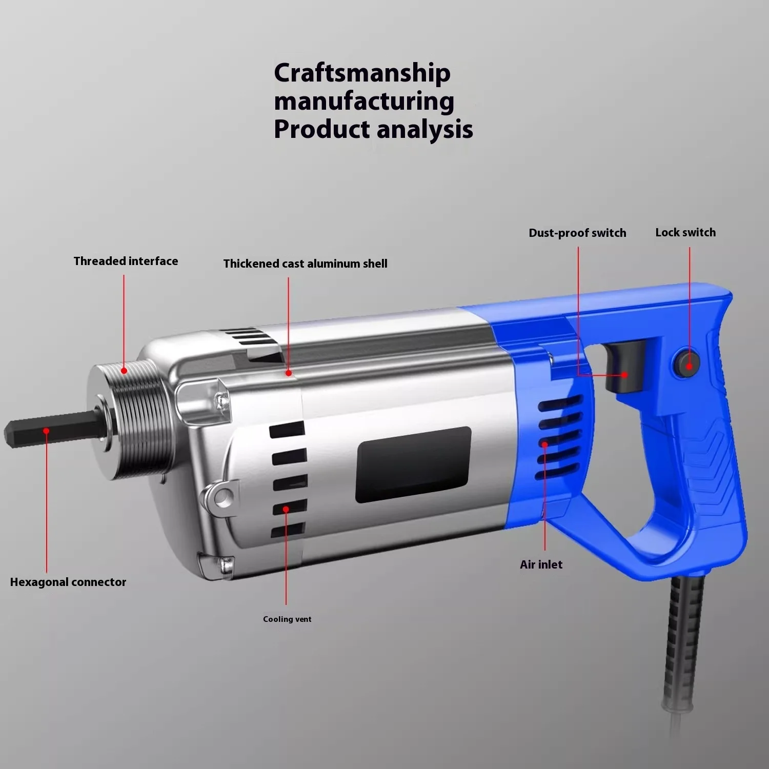 هزاز خرسانة أحادي الطور 220 فولت محمول باليد - هزاز بوكر أسمنتي صغير لموقع البناء، مجموعة أدوات محرك متينة #2