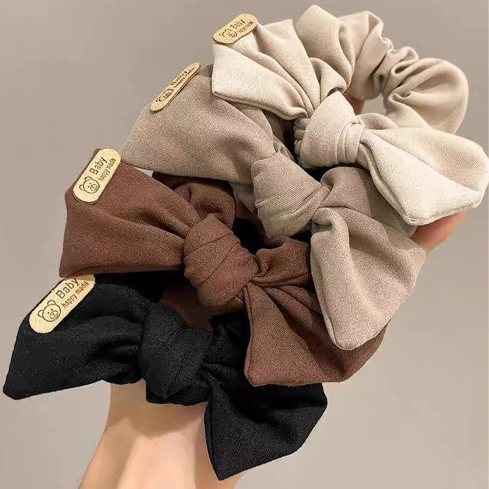 

New Vintage Bow Scrunchie Headband Ruffle Minimalist Puff Hair Loop High Elastic Curly Ponytail Strap for Meatball Head