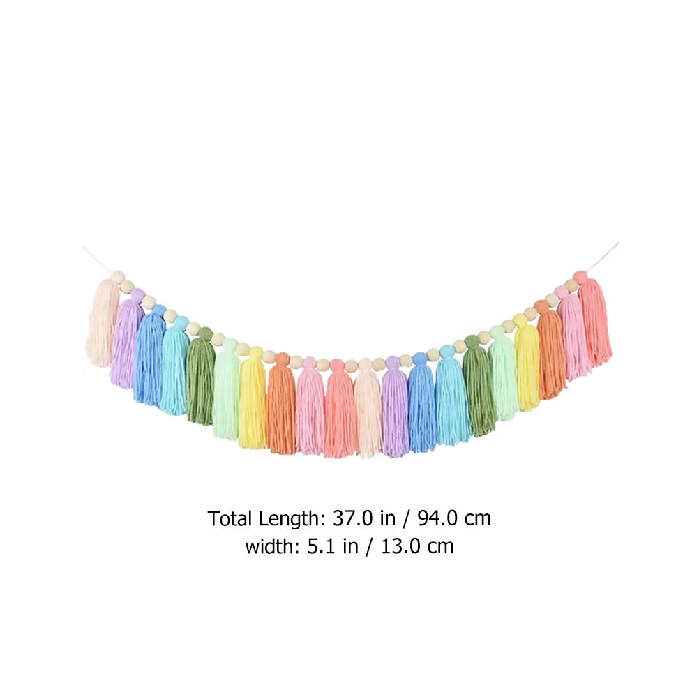 

Rainbow Tassel Wall Hanging Decor Cotton Garland For Bedroom Living Room Nursery Bohemian Weaving Pendant Wooden Bead