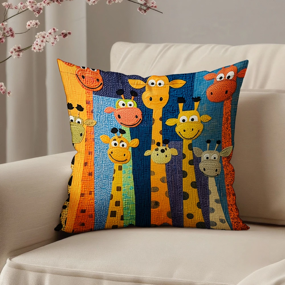 Square Throw Pillow Cover Multicolor Cartoon Giraffe Pattern For Living Room Sofa Bedroom Home Decor Cushion Case