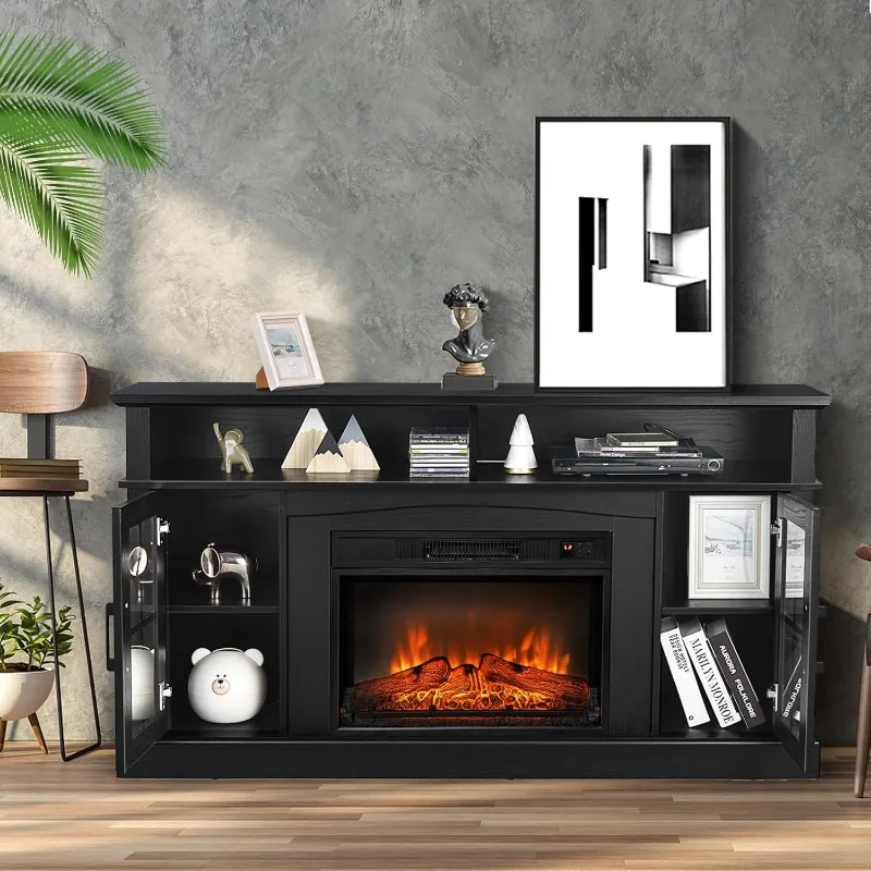 Electric Fireplace TV Stand for TVs Up to 65 Inches, 1400W Heater Insert with Remote Control, 6H Timer, 3-Level Flame,