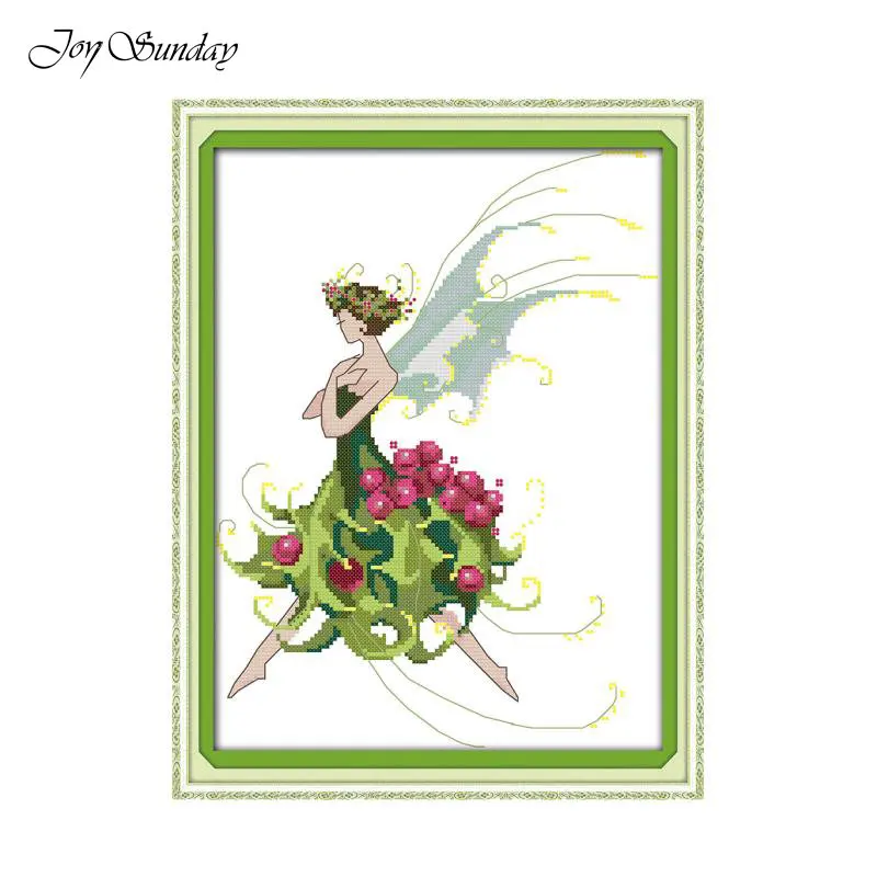 Joy Sunday Fairies Pattern Cross Stitch Kits DIY DMC Thread Aida Cloth 16CT 14CT Printed Canvas Hand Embroidery Needlework Sets