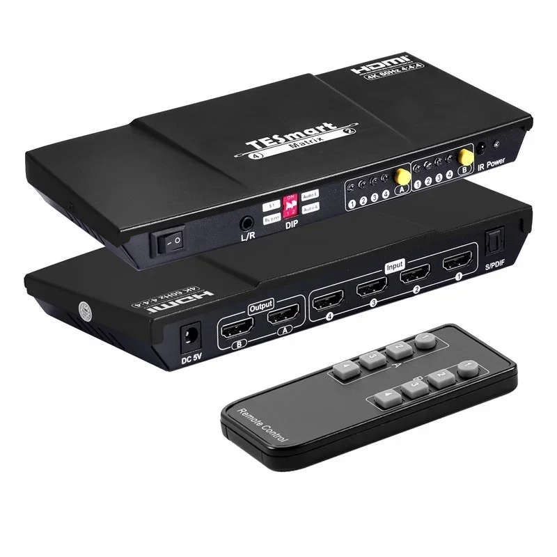 New Product HDMI Switch Splitter With Remote Control 4K 60hz 4x2 HDMI Matrix L/R Audio HDMI Matrix Switcher 4 In 2 Out