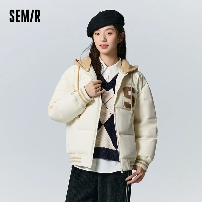 Piumini Semir da donna staccabili con cappuccio Colorblock stile college cappotti invernali testurizzati larghi abiti invernali donna