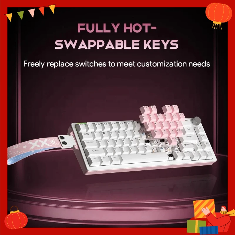 FURYCUBE V68 Mechanical Gaming Keyboard, 68 Keys RGB Music Rhythm, Wired Hot-Swappable with Smart Volume Knob & Web Driver